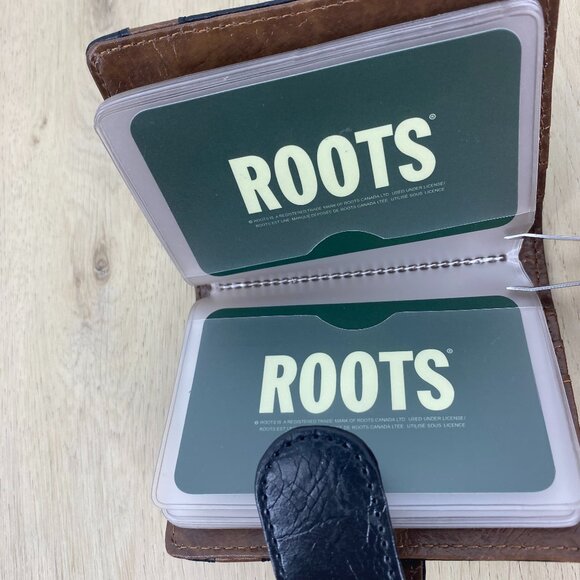 Roots Leather Vintage Card Holder Bi Fold 2 Tone Unisex - Picture 6 of 10